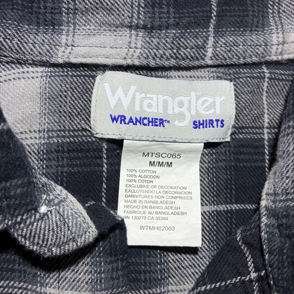 Wrangler Wrancher Mens Black White Plaid Pearl Snap Western Flannel Shirt Medium - Picture 5 of 6